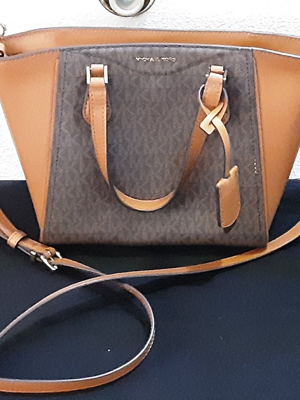 Share Michael Kors Taryn Small Signature Convertible Satchel Crossbody Brown